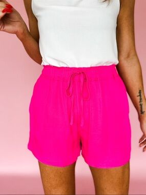 Naked Zebra Neon Pink High Waist Drawstring Shorts
